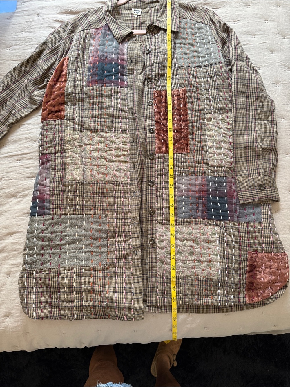 ivy jane Patchwork Plaid Button-Up Jacket in Brown and Rust - Picture 5 of 6